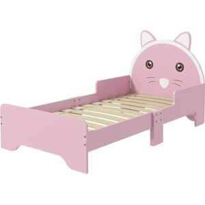 ZONEKIZ Bed for Kids Cat Design Toddler Bed Frame Bedroom Furniture with Guardrails, for 3-6 Years, 143L x 74W x 72Hcm - Pink