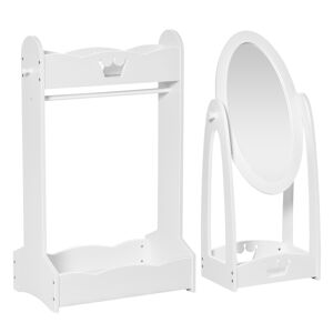 Aosom HOMCOM Children's Dressing Area Set with 360° Rotatable Mirror, Clothes Hanging Rail, and Storage Shelves, White