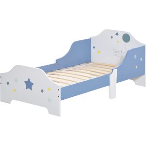 HOMCOM Kids Toddler Wooden Bed Round Edged with Guardrails Stars Image 143 x 74 x 59 cm Blue