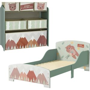 ZONEKIZ Toddler Bed Frame, Kids Storage Shelf Unit with 6 Fabric Bins for Ages 3-6 Years, Green Aosom UK ZONEKIZ Toddler Bed Frame, Kids Storage Shelf Unit with 6 Fabric Bins for Ages 3-6 Years, Green Aosom UK