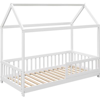 HOMCOM House-Shaped Kids Bed Frame with Safety Fence, Solid Pine Wood Single Bed Frame for Kids Boys and Girls HOMCOM House-Shaped Kids Bed Frame with Safety Fence, Solid Pine Wood Single Bed Frame for Kids Boys and Girls