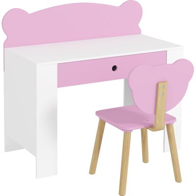 AIYAPLAY Kids Desk and Chair Set with Drawer for Drawing, Reading, Bear Theme Children Furniture for Bedroom, Daycare, Pink AIYAPLAY Kids Desk and Chair Set with Drawer for Drawing, Reading, Bear Theme Children Furniture for Bedroom, Daycare, Pink