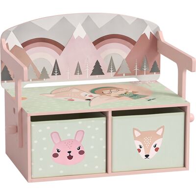 AIYAPLAY Kids Table and Chair Set, 3 in 1 Wooden Toy Box with 2 Fabric Drawers for Bedroom, Playroom, Gift for Boys Girls, Pink AIYAPLAY Kids Table and Chair Set, 3 in 1 Wooden Toy Box with 2 Fabric Drawers for Bedroom, Playroom, Gift for Boys Girls, Pink
