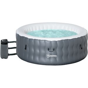 Outsunny Round Hot Tub Inflatable Spa Outdoor Bubble Spa Pool with Pump, Cover, Filter Cartridges, 4 Person, Light Grey