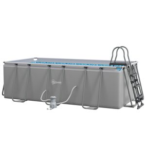 Outsunny Rectangle Steel Frame Swimming Pool with Ladder and Pump - Grey