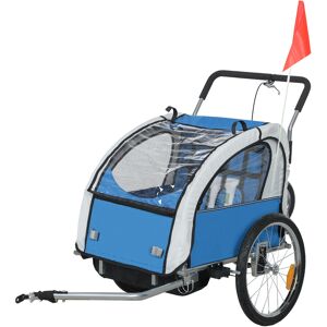 HOMCOM 2 Seat Bike Trailer with 5 Point Harness, Baby Bike Stroller with Safety Flag, Reflectors, for 18+ Months, Blue HOMCOM 2 Seat Bike Trailer with 5 Point Harness, Baby Bike Stroller with Safety Flag, Reflectors, for 18+ Months, Blue