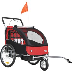 HOMCOM 2 Seat Bike Trailer with 5 Point Harness, Baby Bike Stroller with Safety Flag, Reflectors, for 18+ Months, Red HOMCOM 2 Seat Bike Trailer with 5 Point Harness, Baby Bike Stroller with Safety Flag, Reflectors, for 18+ Months, Red