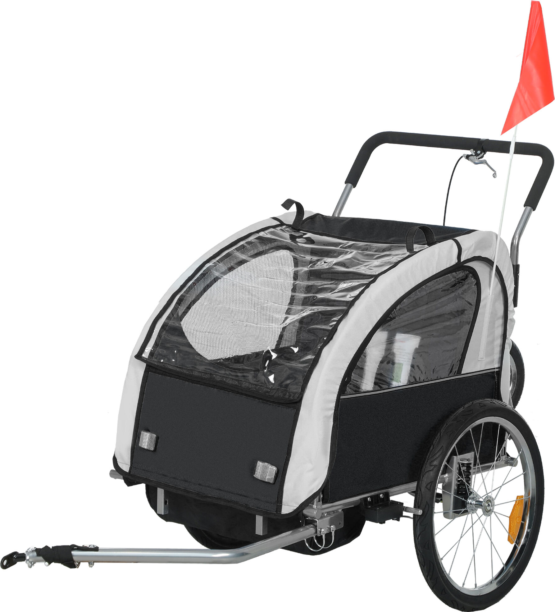 HOMCOM 2 Seat Bike Trailer with 5 Point Harness, Baby Bike Stroller with Safety Flag, Reflectors, for 18+ Months, Black
