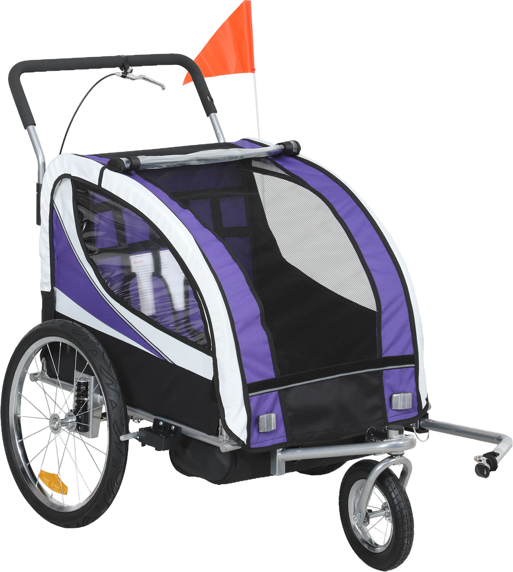 HOMCOM Baby Bike Trailer with 5 Point Harness, Steel Frame, Reflectors, Safety Flag, Hitch Coupler, Purple