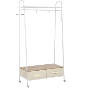 HOMCOM Coat Rack Stand with Rail, Clothes Storage Hanger, Shelf Organiser, 2 Drawers for Entryway, Durable Metal Frame