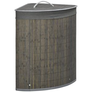 HOMCOM Bamboo Laundry Basket, 55L Corner Hamper with Lid, Removable Liner, Washing Basket, 38 x 38 x 57cm, Grey