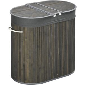 HOMCOM Bamboo Laundry Hamper 100L with Lid, Dual Compartment Clothes Basket with Removable Liner, Grey