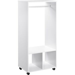 HOMCOM Open Wardrobe with Hanging Rod and Storage Shelves Mobile Garment Rack on Wheels Bedroom, Cloakroom, White