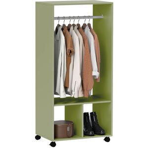 HOMCOM Open Wardrobe for Bedroom, Small Wardrobe on Wheels with Clothes Rail, Storage Shelves, Mobile Garment Rack for Clothes Storage, Cloakroom, Hallway, Green
