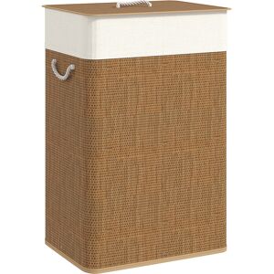 HOMCOM Bamboo Laundry Basket with Lid, 72L Laundry Hamper with Rope Handles, Washing Basket with Removable Washable Liner Bag for Bathroom, Bedroom, Brown