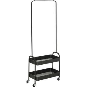 HOMCOM Freestanding Metal Clothes Rail with Shoe Storage, Coat Stand on Wheels, 2-Tier Hall Tree with Shelves, Black Aosom UK