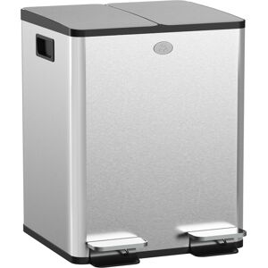 HOMCOM 2 x 20L Pedal Bin, Steel Dual Kitchen Bin with Soft Close Lid, Removable Inner Buckets, Fingerprint-Proof, Silver Aosom UK HOMCOM 2 x 20L Pedal Bin, Steel Dual Kitchen Bin with Soft Close Lid, Removable Inner Buckets, Fingerprint-Proof, Silver Aosom UK
