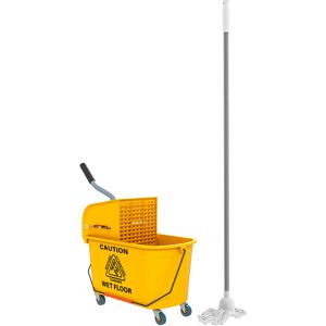 HOMCOM Mop Bucket with Wringer Set on Wheels for Floor Cleaning, 20 Litre Side Press Wringer with Handle and Mop, Yellow HOMCOM Mop Bucket with Wringer Set on Wheels for Floor Cleaning, 20 Litre Side Press Wringer with Handle and Mop, Yellow