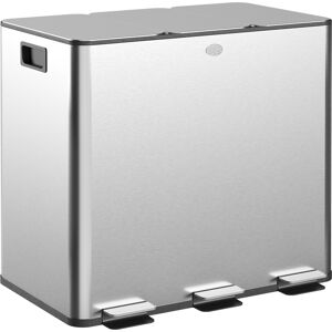 HOMCOM 3 x 15L Pedal Bin, Steel Triple Kitchen Bin with Soft Close Lid, Removable Inner Buckets, Fingerprint-Proof, Silver HOMCOM 3 x 15L Pedal Bin, Steel Triple Kitchen Bin with Soft Close Lid, Removable Inner Buckets, Fingerprint-Proof, Silver