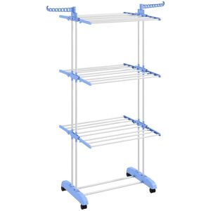 HOMCOM Foldable Clothes Drying Rack, 4-Tier Steel Garment Laundry Rack with Castors for Indoor and Outdoor Use, Blue HOMCOM Foldable Clothes Drying Rack, 4-Tier Steel Garment Laundry Rack with Castors for Indoor and Outdoor Use, Blue