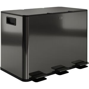 HOMCOM 3 x 15L Pedal Bin, Steel Triple Kitchen Bin with Soft Close Lid, Removable Inner Buckets, Fingerprint-Proof, Black HOMCOM 3 x 15L Pedal Bin, Steel Triple Kitchen Bin with Soft Close Lid, Removable Inner Buckets, Fingerprint-Proof, Black