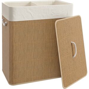 HOMCOM Double Laundry Basket with Lid, 100L Bamboo Laundry Hamper with Rope Handles, Washing Basket with Removable Liner for Bathroom, Bedroom, Brown HOMCOM Double Laundry Basket with Lid, 100L Bamboo Laundry Hamper with Rope Handles, Washing Basket with Removable Liner for Bathroom, Bedroom, Brown