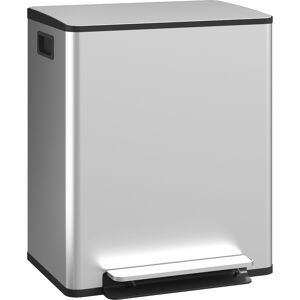 HOMCOM 50L Dual Compartment Stainless Steel Bin, with Deodoriser Holders - Silver HOMCOM 50L Dual Compartment Stainless Steel Bin, with Deodoriser Holders - Silver