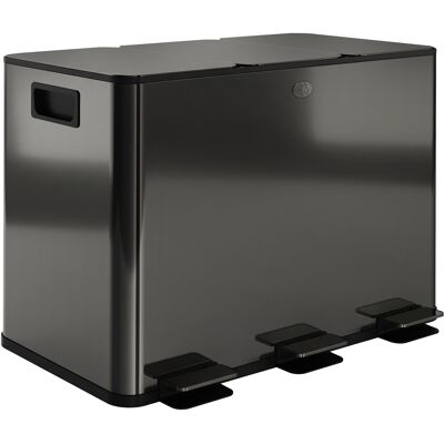 HOMCOM - 3x15L Stainless Bin - Triple - Black - Bin HOMCOM - 3x15L Stainless Bin - Triple - Black - Bin
