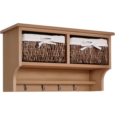 HOMCOM Entryway Coat Rack Wall Mounted Shelf w/ Wicker Basket and Hooks (2 Baskets, Brown) HOMCOM Entryway Coat Rack Wall Mounted Shelf w/ Wicker Basket and Hooks (2 Baskets, Brown)