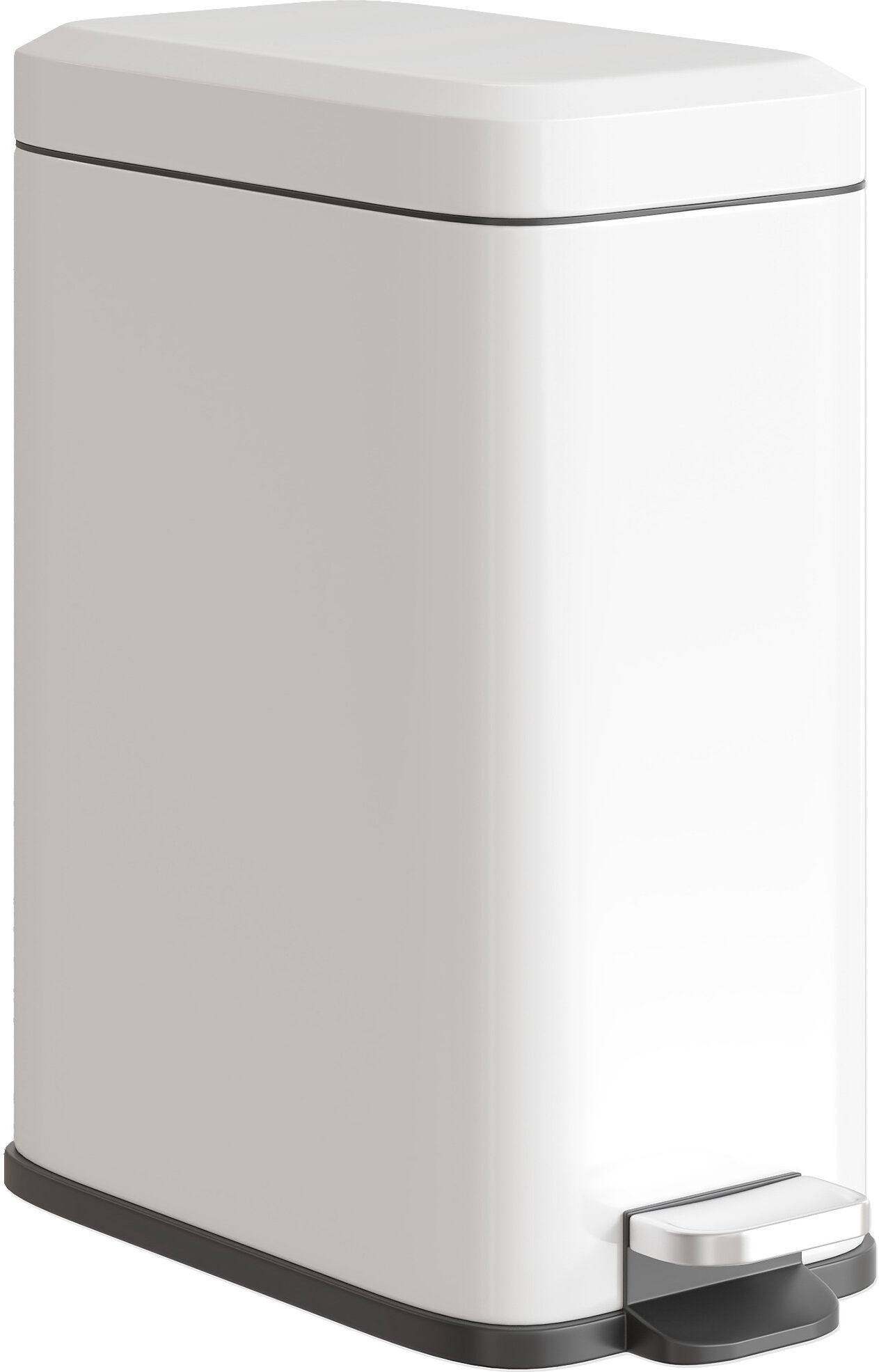 HOMCOM 5L Rectangular Compact Bin Steel Body Removable Bucket Quiet-Close Lid w/ Pedal Lid Rubbish Trash Can Garbage Tidy Clean White Aosom UK