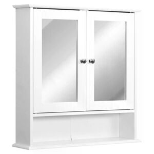 Kleankin Bathroom Wall Cabinet with Mirror Door, White Storage Unit for Toiletries, 56L x 13W x 58H cm, White