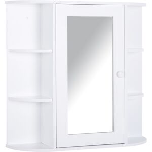 HOMCOM Wall Mounted Bathroom Mirror Cabinet, Single Door Storage Organizer with 2-tier Inner Shelves, White.