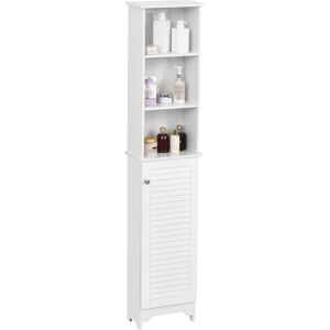 HOMCOM Freestanding Tallboy Bathroom Storage Cabinet w/ 6 Shelves Cupboard Tower Organisation Home Bathroom Furniture White