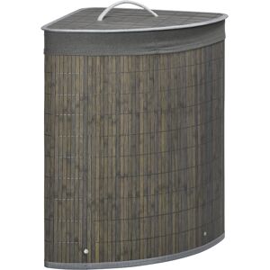 HOMCOM Bamboo Laundry Basket, 55L Corner Hamper with Lid, Removable Liner, Washing Basket, 38 x 38 x 57cm, Grey