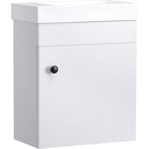 kleankin Bathroom Vanity Unit with Basin, Wall Mounted Bathroom Wash Stand with Sink, Tap Hole and Storage Cabinet, White