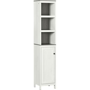 Kleankin Narrow Bathroom Cabinet, Tall Storage Unit with 3 Shelves, Adjustable Interior Shelf, Vintage White