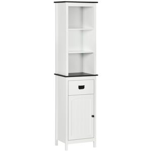 Kleankin Freestanding Bathroom Cabinet, Tall Slim Storage Cupboard with Adjustable Shelves, Drawer, White