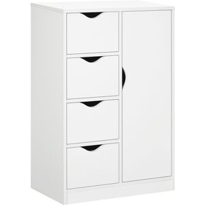 HOMCOM Freestanding Bathroom Cabinet, 4 Drawer Storage Cupboard with Door for Living Room, Kitchen, Bedroom, White