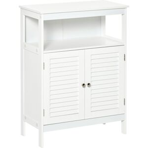 Kleankin Wooden Freestanding Bathroom Cupboard, Double Shutter Door Storage Cabinet Organizer, White