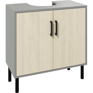 Kleankin Under Sink Cabinet, Under Sink Unit Bathroom Vanity , Storage Cupboard with Double Doors, Storage Shelves, 60x30x61cm, Natural