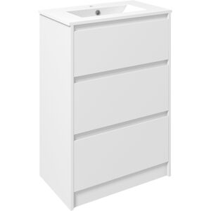 Kleankin Floor Standing Vanity Unit, 600mm Bathroom Sink Cabinet with Basin, Single Tap Hole, High Gloss, 2 Drawers - White