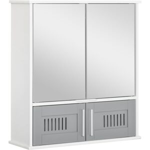 Kleankin Wall Mounted Bathroom Cabinet, Double Door Storage Cupboard with Adjustable Shelf, Grey, Space-Saving Bathroom Organiser