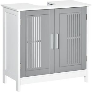 Kleankin Under Sink Cabinet with Double Doors, Modern Bathroom Vanity Unit, Storage Cupboard with Adjustable Shelves, Grey