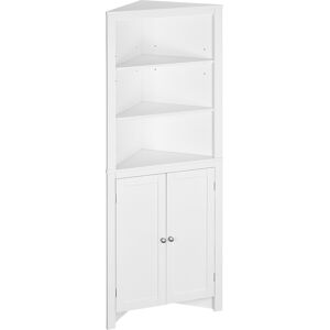 kleankin Triangle Bathroom Cabinet, Corner Bathroom Storage Unit with Cupboard and 3-Tier Shelves, Free Standing, White