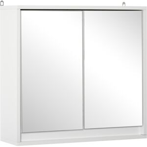 HOMCOM Bathroom Mirror Cabinet, Double Door Wall Mounted with Storage Shelf, Space-Saving Cupboard, White