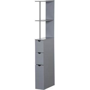 HOMCOM Tall Bathroom Cabinet, Freestanding Bathroom Storage Cabinet with 2-Tier Shelf and Drawers, Narrow Cupboard Storage Unit, Grey