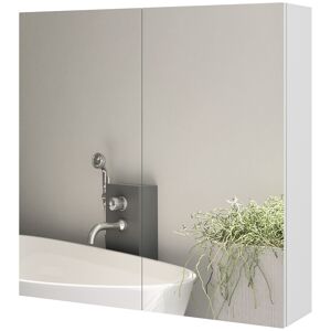 Kleankin Bathroom Storage Cupboard, Double Door Mirror Cabinet Wall Mounted with Adjustable Shelf, High Gloss White, 60W x 15D x 60H cm.