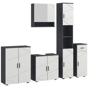 Kleankin 5-Piece Grey Bathroom Furniture Set, Storage Cabinets with Doors, Shelves, Wall-mounted Mirror Cabinet, Pedestal Sink Unit, Grey.