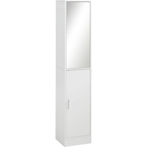 kleankin Tall Mirrored Bathroom Cabinet, Bathroom Storage Cupboard, Floor Standing Tallboy Unit with Adjustable Shelf, White