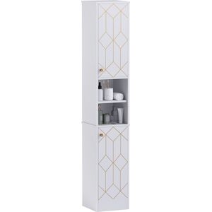 HOMCOM Tall Bathroom Storage Cabinet with Doors, Slim Bathroom Storage Unit with Adjustable Shelves, Freestanding Bathroom Storage Unit, White